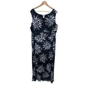 Catherines Dress Women's Size 3X Black White Tie Dye Maxi